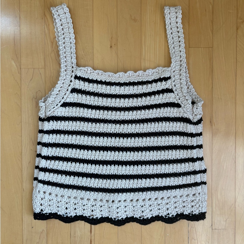 Madewell Black and White Striped Crochet Tank Top